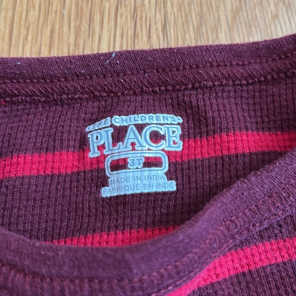 3T The Children's Place Red Striped Long Sleeve Waffle Knit Top